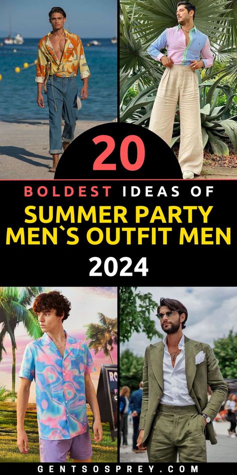 Get ready to turn heads at summer parties with our range of men's outfits for 2024. From casual to formal, we have curated the top 20 party looks to keep you stylish all season long. Whether it's a night on the town or an outdoor event, our fashion-forward ensembles blend comfort with sophistication. Explore our collection and discover the perfect outfit to make a lasting impression. Summer Party Outfit Men, Party Outfit Men Night, Casual Summer Party Outfit, Party Outfits For Men, Summer Backyard Parties, Las Vegas Summer, Spring Party Outfit, Party Outfit Men, Summer Night Outfit