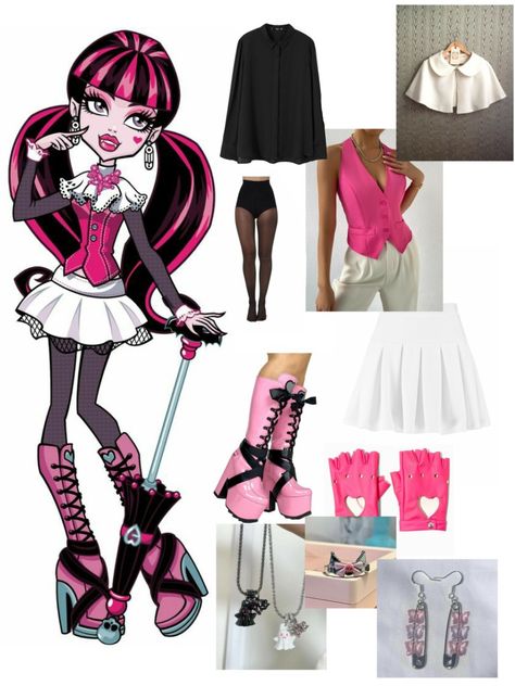 Cute Halloween Costumes Anime, Dracula Costume Monster High, Monster High Characters Halloween Costume, Draculora Inspired Outfits, Dracula Monster High Costume, Monster High Dolls Dress To Impress, Draculaura Costume Ideas, Disfraces Monster High, Outfits Inspired By Anime