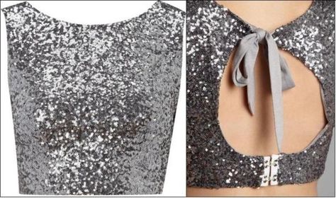 Sparkle Blouse Design, Sequined Blouse Designs, Lehenga Blouse Ideas Crop Tops, Sequin Blouse Designs Latest, Silver Blouse Designs Latest, Sequins Blouse Designs, Silver Crop Top, Sleeveless Blouse Designs, Sequence Blouse