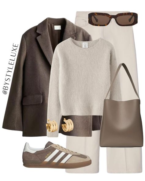 Jewelry Mode Shoes, Winter Typ, Jumper Style, Beige Outfit, Smart Outfit, Blazer Jeans, Brown Outfit, Neutral Outfit, Looks Style