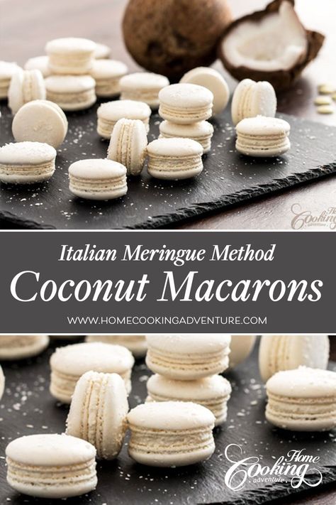 For coconut lovers these macarons are a dream come true, a bit crispy on the outside and perfectly tender inside, definitely an amazing treat for any occasion or any season. You can prepare the macarons in advance, freeze and have them for later use. Coconut Macarons, Coconut Macaron, White Food Coloring, Macarons Recipe, Coconut Filling, Italian Meringue, Almond Powder, Coconut Desserts, Individual Desserts