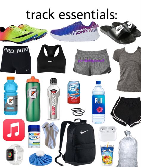 Track Packing List, Track Equipment, Xc Practice Outfits, Sports Essentials, Track Tryouts Outfits, Track Wishlist, Track Accessories, Track Runner Outfit, What To Pack In Track Bag