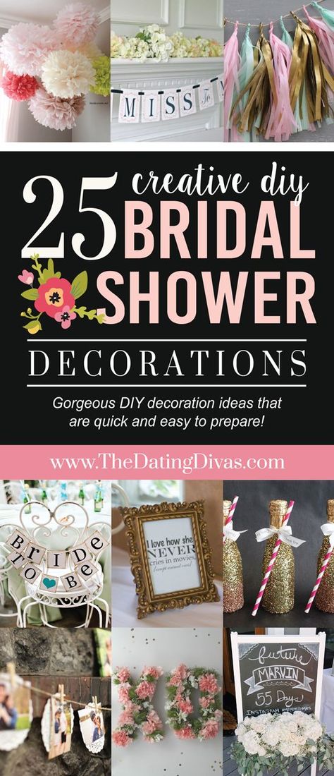 Love!!! Top 25 DIY Bridal Shower Decorations! I like how these are GORGEOUS decorations, but quick and easy to prepare! - www.TheDatingDivas.com Diy Bridal Shower Decorations, Diy Bridal Shower, Bridal Shower Decorations Diy, Fun Bridal Shower Games, Bridal Shower Planning, Wedding Shower Decorations, Bridal Shower Inspiration, Printable Bridal Shower Games, The Dating Divas