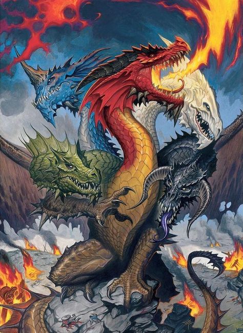 Tiamat Dragon, Yugioh Dragon Cards, She Kills Monsters, Arte Monster High, Dragons Art, Dungeons And Dragons Art, Cool Dragons, Heroic Fantasy, Kaiju Art