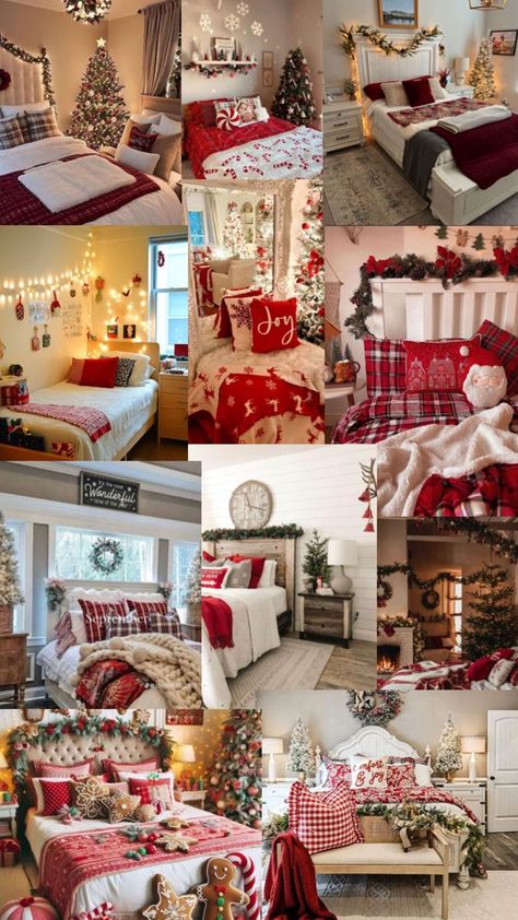 Bedroom Inspirations Christmas, Christmas Decor Room Aesthetic, Christmas Bedroom Inspo Cozy, Holiday Room Decor Christmas, Decorate Room For Christmas, Room Inspo Christmas, Christmas Room Inspo Cozy, Christmas Room Ideas For Teens, Christmas Room Decor Aesthetic