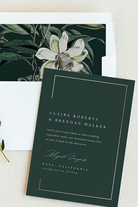 Dark Green Wedding, Green Invitations, Invitations Card, Green Themed Wedding, Free Wedding Printables, Green Wedding Invitations, Wedding Invitation Card Design, Cheap Wedding Invitations, Gold Wedding Invitations