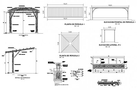 Gazebo detail 2d view elevation and plan layout file in autocad format Pergola Details Drawing, Pergola Elevation, Pergola Details, Pavilion Ideas, Architectural Trees, Pergola Plans Design, Landscape Details, Interior Design Sketchbook, Hotel Landscape