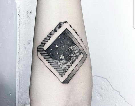 Escher Stairs Tattoo, Absurdist Tattoo, Portal Tattoo Ideas, Door Tattoos, Doorway Tattoo, Stairs Tattoo, Staircase Tattoo, Maze Tattoo, Portal Tattoo