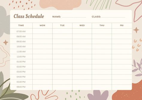 Brown Hand Drawn Abstract Weekly Class Schedule - Templates by Canva Aesthetic Timetable Wallpaper, Class Schedule Planner, Timetable Design, Class Schedule Template, Class Planner, Class Timetable, Timetable Template, School Timetable, Week Schedule