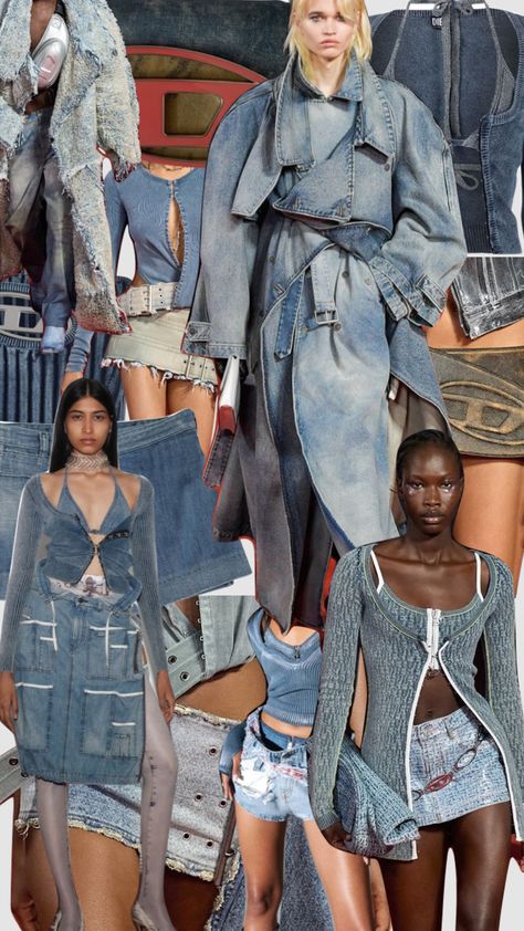 #diesel #fw22 #ss22 #dieselrunway #fashion #fashioninspo #fashionweek #denim #lowrise #aesthetic #model #y2kfashion #90sfashion #collage #moodboard #90s #y2k Diesel Aesthetic, Looks Total Jeans, Denim Background, Denim Aesthetic, Diesel Fashion, Denim Party, Collage Moodboard, Reworked Denim, Denim Outfits