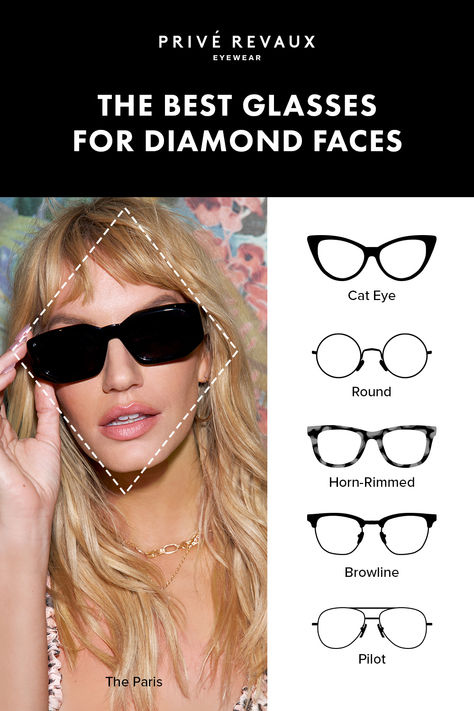 Finding frames that fit is hard. Our curated picks for diamond face shapes make it that much easier. Diamond Face Shape Aesthetic, Glasses Frames For Diamond Face Shape, Face Diamonds, Glasses Frames For Women Diamond Face, Best Glasses For Diamond Face Shape, Frames For Diamond Face Shape, Glasses For Diamond Face, Glasses Style, Diamond Face Glasses