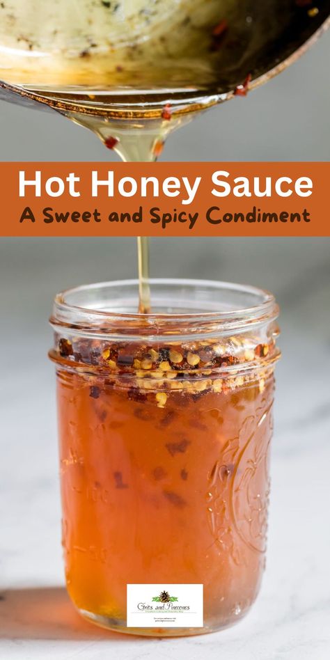 hot honey Hot Peaches Recipe, How To Make Hot Honey, Recipes With Hot Sauce, Spicy Honey Sauce, Honey Buffalo Sauce, Hot Vinegar, Honey Hot Sauce, Homemade Hot Honey, Hot Honey Sauce