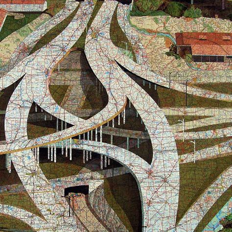 Map Collage by Matthew Cusick Map Collage, Cartography Map, Map Quilt, Amazing Maps, Map Artwork, Painting Collage, Collage Artwork, Collage Making, A Level Art