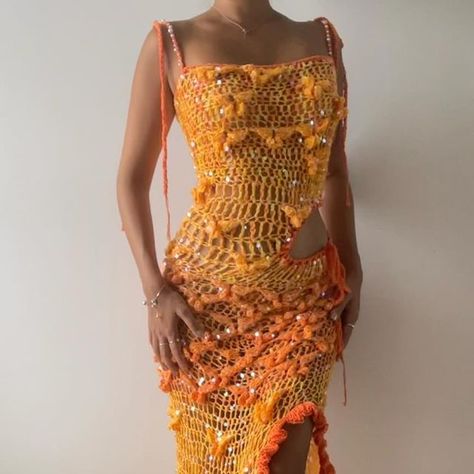 Work From Beach be like on Instagram: "Butterfly dress - Orange & Yellow 🌻" Orange Crochet Beach Dress For Summer, Orange Butterfly Dress, Orange Crochet Dress, Butterfly Crochet Dress, Yellow Fitted Crochet Dress, Crochet Clothing And Accessories, Butterfly Dress, Crochet Fashion Patterns, Beach Dress