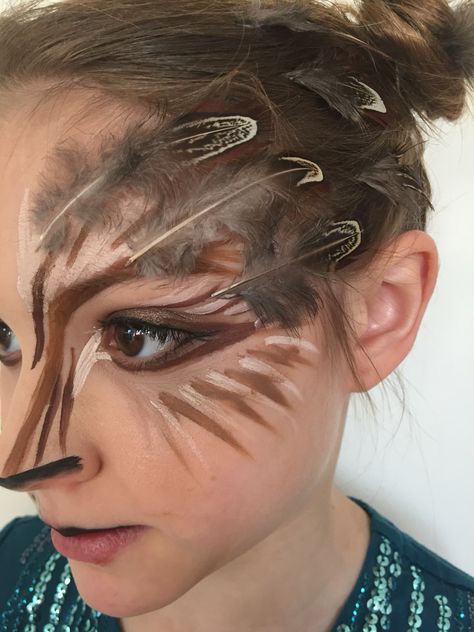 Works Book Day Owl Face Paint Feathers girl Roadrunner Costume, Eagle Face Paint, Bird Face Painting, Owl Face Paint, Paint Feathers, Owl Makeup, Eagle Costume, Owl Ears, Bird Makeup