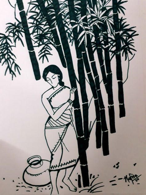 This is a copy of a sketch done by famous Bangladeshi Artist Hashem Khan Bangladeshi Painting, Bengali Aesthetic, Illustration Practice, Bengali Culture, Desi Art, Line Ideas, Bengali Art, Paintings For Home, Art 2023