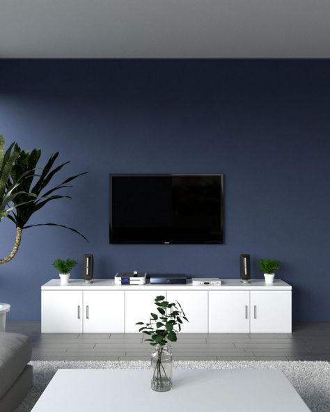 Wallpaper Living Room Accent Wall, Wall Behind Tv, Grey Accent Wall, Living Room Wall Color, Blue Accent Walls, Farmhouse Style Living Room, Room Wall Colors, Living Tv, Salon Suites