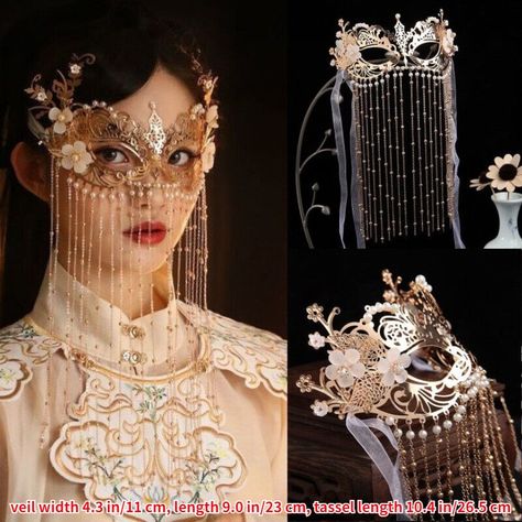 Chinese Hanfu Mask Dancing Tassel Veil Ancient Headdress Face Curtain Cosplay | eBay Mask With Veil, Chinese Face Veil, Ancient Headdress, Pagan Veiling, Chinese Dragon Mask, Hanfu Jewelry, Ancient Mask, Chinese Headdress, Fancy Mask