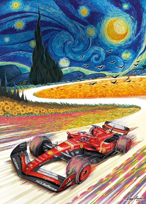 Hamilton Painting, Art Activities For Toddlers, F1 Art, Starry Night Painting, Racing Posters, Motor Sport, Graffiti Drawing, Ferrari F1, Iphone Wallpaper Tumblr Aesthetic