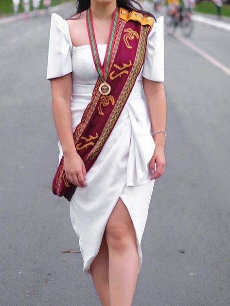 Modern Filipiniana Graduation Dress, Sablay Graduation Pic, Alampay Filipiniana Graduation, Filipiana Dress For Graduation, Sablay Design, Graduation Dress Philippines, Sablay Graduation Dress, Filipiniana For Graduation, Filipiniana Dress For Graduation