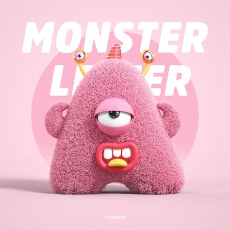 Monster Letters, Caracter Design, Monster Characters, Monster Illustration, Spaceship Art, Event Banner, 3d Artwork, Maxon Cinema 4d, Monster Party