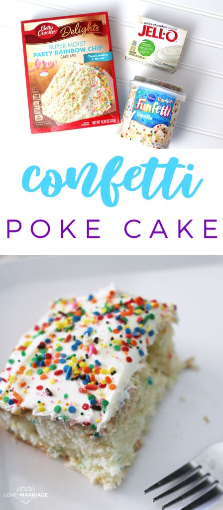 Easy Funfetti Poke Cake Recipe That Is So Yummy - Love and Marriage Confetti Poke Cake, Funfetti Sprinkles, Poke Cake Recipe, Funfetti Cake Mix, Cake Mini, Poke Cake Recipes, Confetti Cake, Brownie Desserts, Poke Cakes