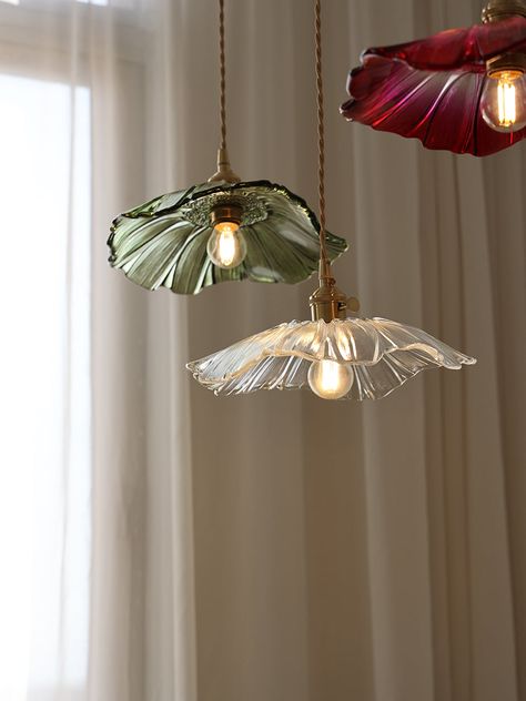 Flower Glass Pendant Lamp Pretty Room Lights, Flower Pendant Lights, Flower Hanging Light, Flower Glass Lamp, Ambient Ceiling Lighting, Bedroom Aesthetic Lights, Ceiling Light For Bedroom, Ambient Lighting Aesthetic, Aesthetic Light Fixtures