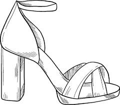 Shoes Outline Drawing, Footwear Drawing Sketch, Footwear Sketches Design, Shoes Drawing High Heel, Heels Drawing Sketches, Sketches Of Shoes, Shoe Sketches Drawings, Heel Sketch, High Heel Drawing