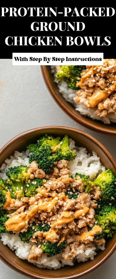 Image for Protein-Packed Ground Chicken Bowls Meal Prep Dinner Ideas For Family Healthy, Ground Chicken Quinoa Bowl, Meal Prep Dinner Ideas High Protein, Easy Meal Prep Dinners For The Week, Grounded Chicken Recipes, Ground Chicken And Broccoli Recipes, Ground Chicken Crockpot Recipes, Ground Chicken Meal Prep, Protein Bowls Dinner