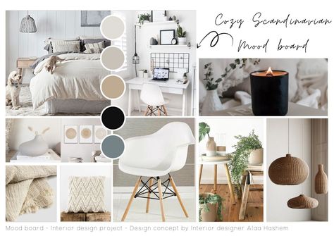 Small Apartment Mood Board, Interior Design Mood Board Template, Mood Board Color Palettes, Scandinavian Mood Board Interior Design, Scandinavian Mood Board, Mood Board Bedroom, Mood Board Layout, Mood Board Interior, Interior Design Student