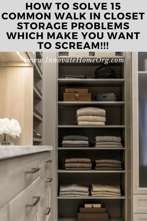 Here’s how to solve 15 walk-in closet storage problems. | Innovate Home Org | Columbus, Ohio | Walk In Closet Organization | Closet Design | Closet Layout #WalkInCloset #ClosetOrganization #CustomCloset Walk In Closet Storage, In Closet Storage, Walk In Closet Organization, Narrow Closet, Design Closet, Make A Closet, Small Walk In Closet, Custom Closet Design, Organized Closet