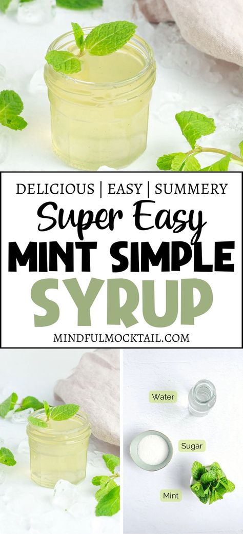 Skip store-bought because this homemade mint simple syrup recipe couldn’t be easier. With only 3 ingredients, this versatile syrup is delicious in mocktails, cocktails and more. Mint Simple Syrup Recipe, Mint Syrup Recipe, Mint Syrup, Simple Syrup Recipe, Simple Syrup Cocktails, Mint Cocktails, Mint Simple Syrup, Simple Syrup Recipes, Cocktail Syrups