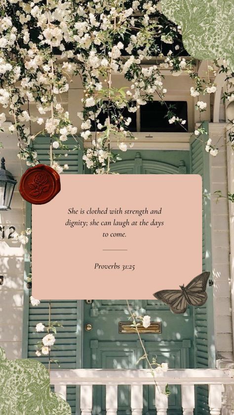 Proverbs 31:25 #vintage #wallpaper #nature #bibleverse Proverbs 31 25 Wallpaper, Book Launch Party, Motivational Bible Verses, Bible Verse Background, Christian Backgrounds, Bible Quotes Wallpaper, Powerful Bible Verses, Verses Wallpaper, Mood Wallpaper