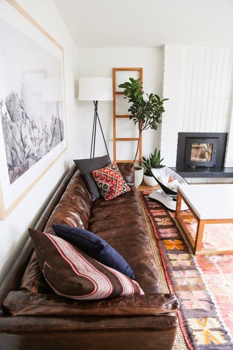 California House Tour | A Cup of Jo - The beautiful Davis, CA home of Ashley from Hither and Thither Living Room And Dining Room, Leather Couch, A Living Room, Home Fashion, Living Room Inspiration, West Elm, Living Dining Room, Home Decor Inspiration, Design Interior