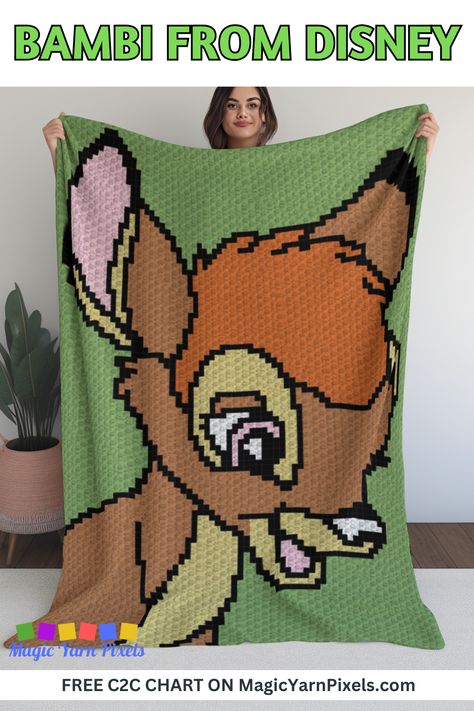 Check out my latest free C2C crochet pattern for a Bambi Deer blanket. Perfect to give as a gift for kids. Download the free crochet graph from Magic Yarn Pixels. Written C2C and row-by-row patterns with multi-page graphs also available. Hello Kitty Crochet Graph Patterns, Free C2c Patterns, Crochet Corner To Corner Pattern Free, Crochet Bambi, C2c Crochet Blanket Pattern Free, Crochet Graphgan Patterns Free, Crochet C2c Blanket, Barbie Blanket, Crochet Robot