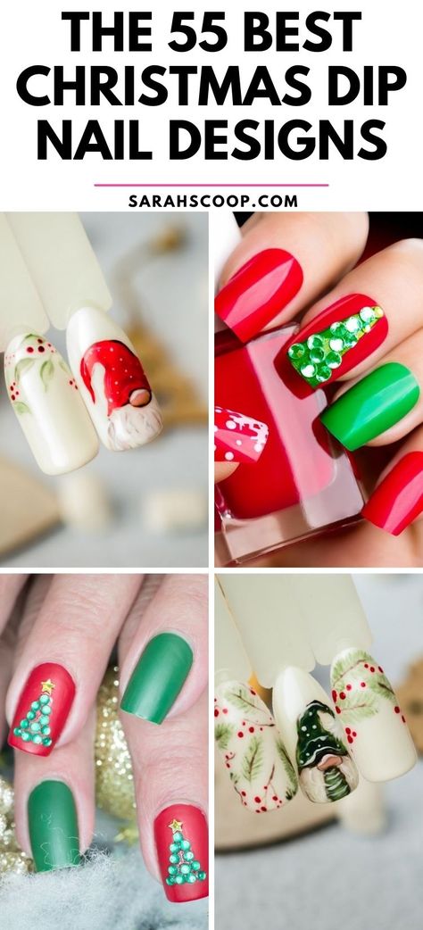 Get into the festive spirit with these stunning Christmas dip nail ideas! 💅🎄 #ChristmasNails #HolidayNailArt #nailinspo Easy Christmas Dip Nail Ideas, Christmas Gel Dip Nails, Dip Powder Nails For Christmas, Powder Dip Christmas Nails, Christmas Finger Nail Designs, Short Dip Nails Christmas, Dip Powder Nails Christmas Colors, Christmas Dip Nail Ideas Short, Holiday Dip Nails Christmas