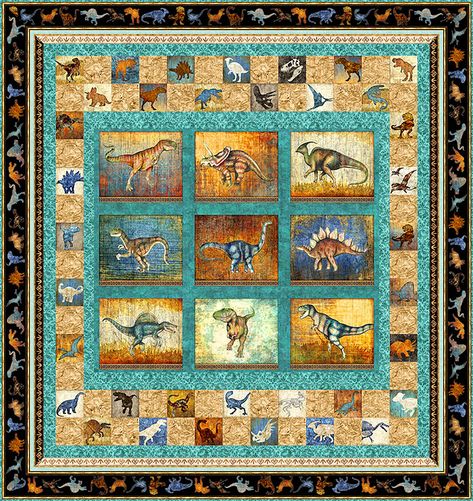 Dinosaur Panel Quilts, Dinosaur Quilt Ideas, Dinosaur Quilts For Boys, Dinosaur Quilt Pattern Free Printable, Dinosaur Quilt Pattern, Dinosaur Quilts, Dino Quilt, Monster Quilt, Quilted Placemat Patterns