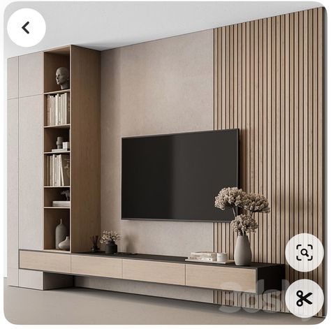 Tv Unit With Sofa Set, Tv Wall For Office, Master Room Tv Wall, Tv Organization Ideas, Minimalist Tv Wall Design Living Rooms, Beige And Wood Living Room, Panel Wall Living Room, Gray Room Ideas, Color In Interior Design