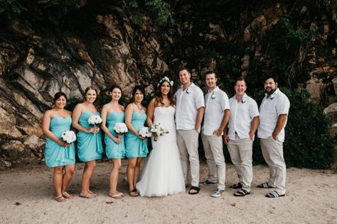 Uneven Bridesmaids And Groomsmen, Beach Wedding Photo Ideas Bridal Parties, Coastal Wedding Bridal Party, Uneven Wedding Party, Blue Bridesmaid Tan Groomsmen, Number Of Bridesmaids, Uneven Bridal Party, Bridal Party Photos Blue Dresses, Best Bridesmaid Dressecoral Bridesmaids Dresses With Navy Suites