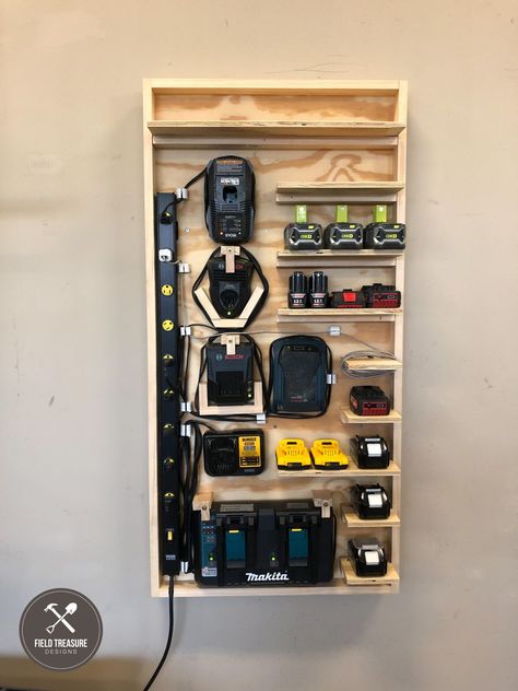 Battery Charging Station, Garage Organisation, Garage Workshop Organization, Power Tool Storage, Garage Organization Diy, Garage Tool Storage, Small Garage, Tool Storage Diy, Easy Build