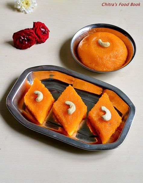 Excellent kesari - use at least 3/4 c sugar (closer to 1 cup); crush saffron b4 soaking for deeper color Kesari Recipe, Rava Kesari, Indian Cookbook, Fried Fish Recipes, India Food, Indian Sweet, Indian Desserts, Fool Proof Recipes, Indian Sweets