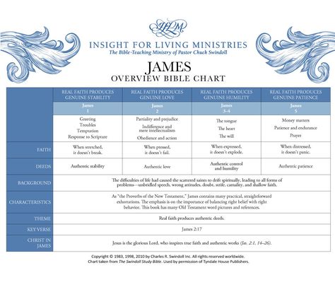 Book of James Overview - Insight for Living Ministries Bible Study James, Bible Overview, Charles Swindoll, Youth Lessons, New Testament Books, Book Of James, Book Of Proverbs, Bible Printables, Bible Stuff