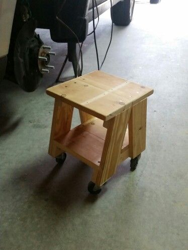 Scrap lumber mechanic's stool: made while waiting for some parts. Wood Mechanics, Garage Stool, Log Trailer, Stool Woodworking Plans, Woodwork Shop, Workshop Stool, Woodworking Tools For Sale, Diy Stool, Woodworking Shop Plans