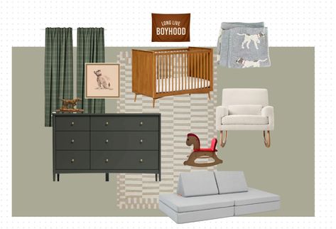 Baby Boy’s Nursery – Amy Gannett Nursery Grey Furniture, Olive Green Nursery Boy, Green Nursery Boy, Nursery Grey, British Dog, Green Lamp, Green Nursery, Baby Boy Nursery, Reading Pillow