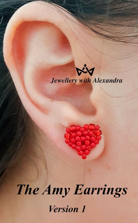 Seed Bead Heart, Pearl Necklace Tutorial, Beads Jewelry Making Tutorials, Beaded Stud Earrings, Diy Jewelry Set, Beaded Heart, Beaded Earrings Tutorials, Beaded Earrings Diy, Jewerly Beads