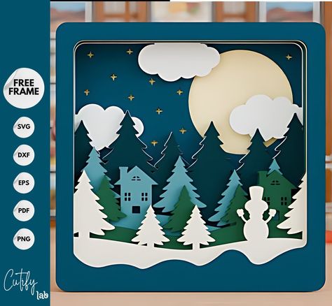 Product Description: The Christmas Winter in Forest 3D Paper Cut Template Light Box SVG Digital is a delightful craft that brings the magic of the holiday season to life. This digital template allows you to create a mesmerizing Christmas-themed light box scene with 3-dimensional layers and intricate paper cut designs. It is a versatile and creative project suitable for both beginners and experienced crafters. Highlights: - Instant Digital Download: Upon purchase, you will receive 1 PDF file con Dimensional Layers, Christmas Shadow Boxes, Forest Light, Christmas Church, Paper Cut Design, Free Frames, Paper Ornaments, 3d Christmas, Festive Decor