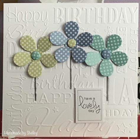 Embossed Birthday Cards, Die Cut Cards Ideas Handmade, Pretty Card Ideas, Embossed Cards Handmade, Congrats Cards, Handmade Greeting Card Designs, Happy Birthday Cards Handmade, Daisy Cards, Birthday Card Craft