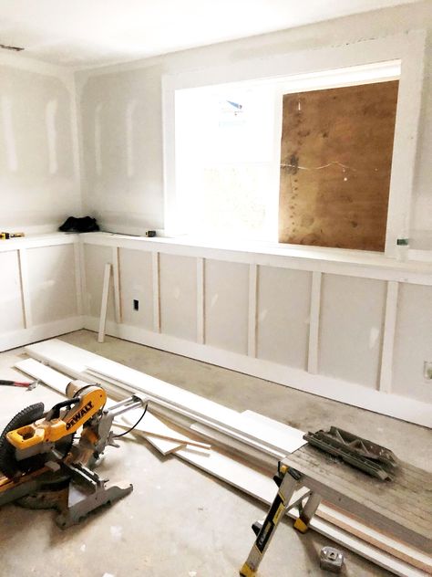 Trimming out the bottom section of the wall in board and batten will give this lower level raised ranch space a whole new look. #raisedranch #reinventingtheraisedranch #raisedranchlowerlevel #raisedranchremodel #raisedranchinspo #splitlevelremodel #splitlevellowerlevel #boardandbatten Split Foyer Remodel, Tri Level House, Split Entry Remodel, Raised Ranch Remodel, Bi Level Homes, Ranch Kitchen Remodel, Split Level Remodel, Split Entry, Raised Ranch