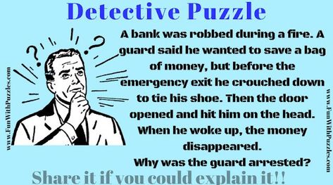 This Detective Puzzle is for Teens who are interested in solving mysteries. This is very good bank robbery mystery. Play a detective and try to solve this mystery. Can you beat Sherlock Holmes to solve this Detetive Puzzle? Detective Activity, Detective Games For Adults, Detective Games For Kids, Mystery Puzzles, Detective Puzzles, What Am I Riddles, Detective Sherlock Holmes, Detective Game, Brain Teasers For Kids