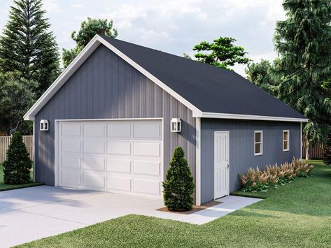 050G-0125: 2-Car Garage Plan with Loft Garage With Windows On Side, Garage Building Plans, Gym Building, Detached Garage Designs, Grandma House, Garage Shop Plans, Metal Garage Buildings, Garage Plans With Loft, Pole Barn Garage